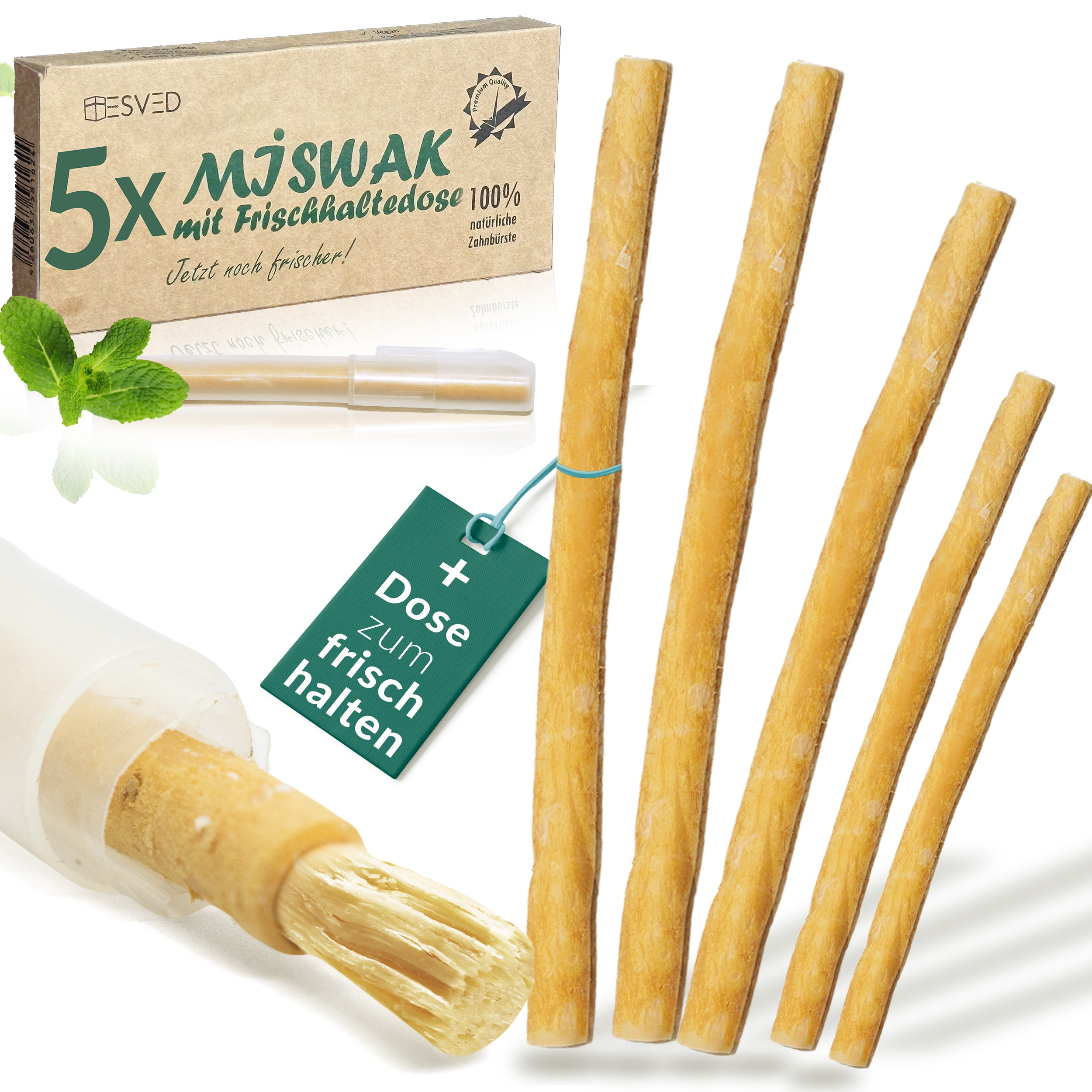 ESVED Miswak 5er Set mit Frischhaltedose - Natürliche Zahnbürste