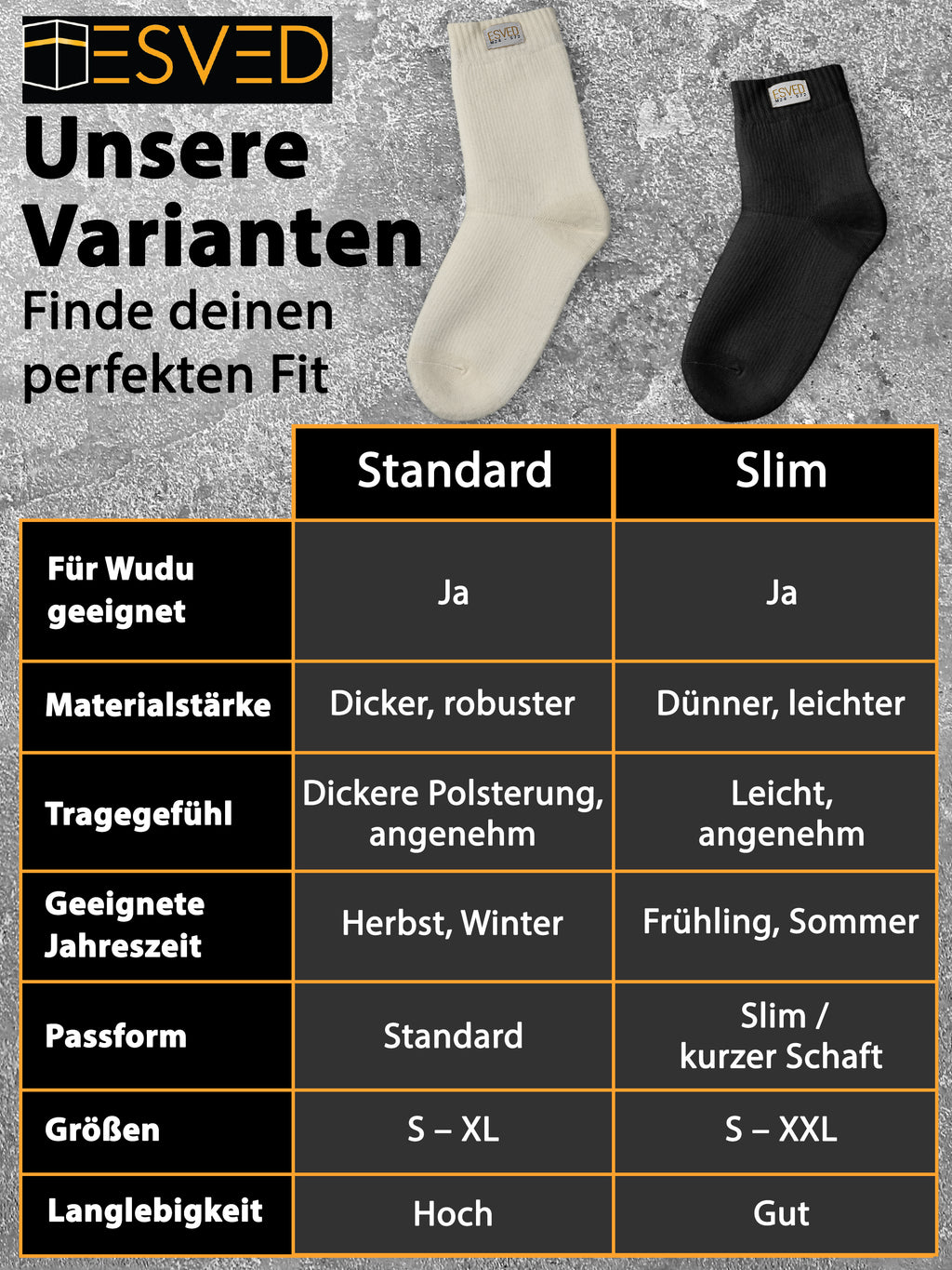 ESVED Mest Socken Slim - Wasserdicht & atmungsaktiv (Schwarz)