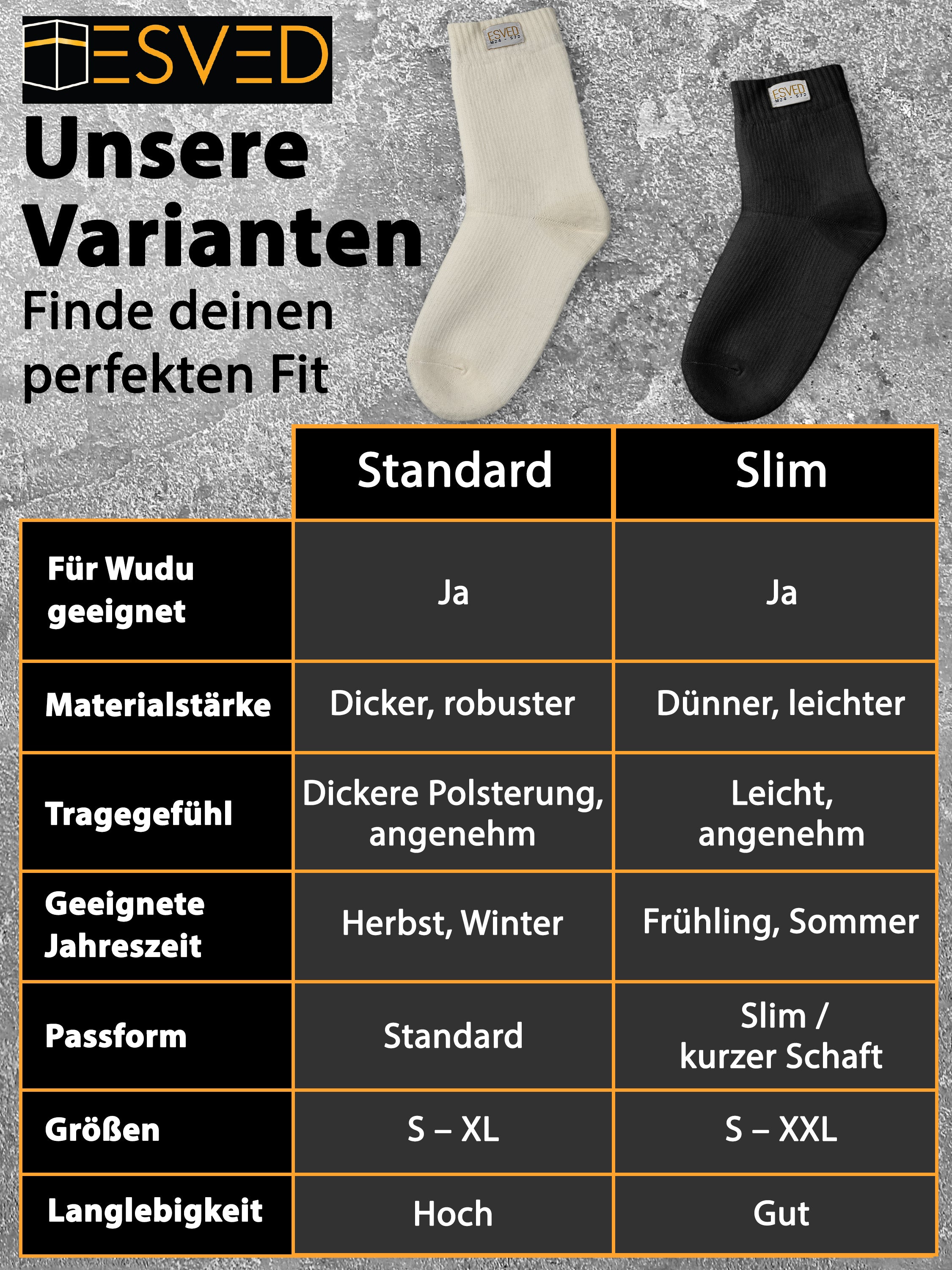 ESVED Mest Socken Slim - Wasserdicht & atmungsaktiv (Schwarz)
