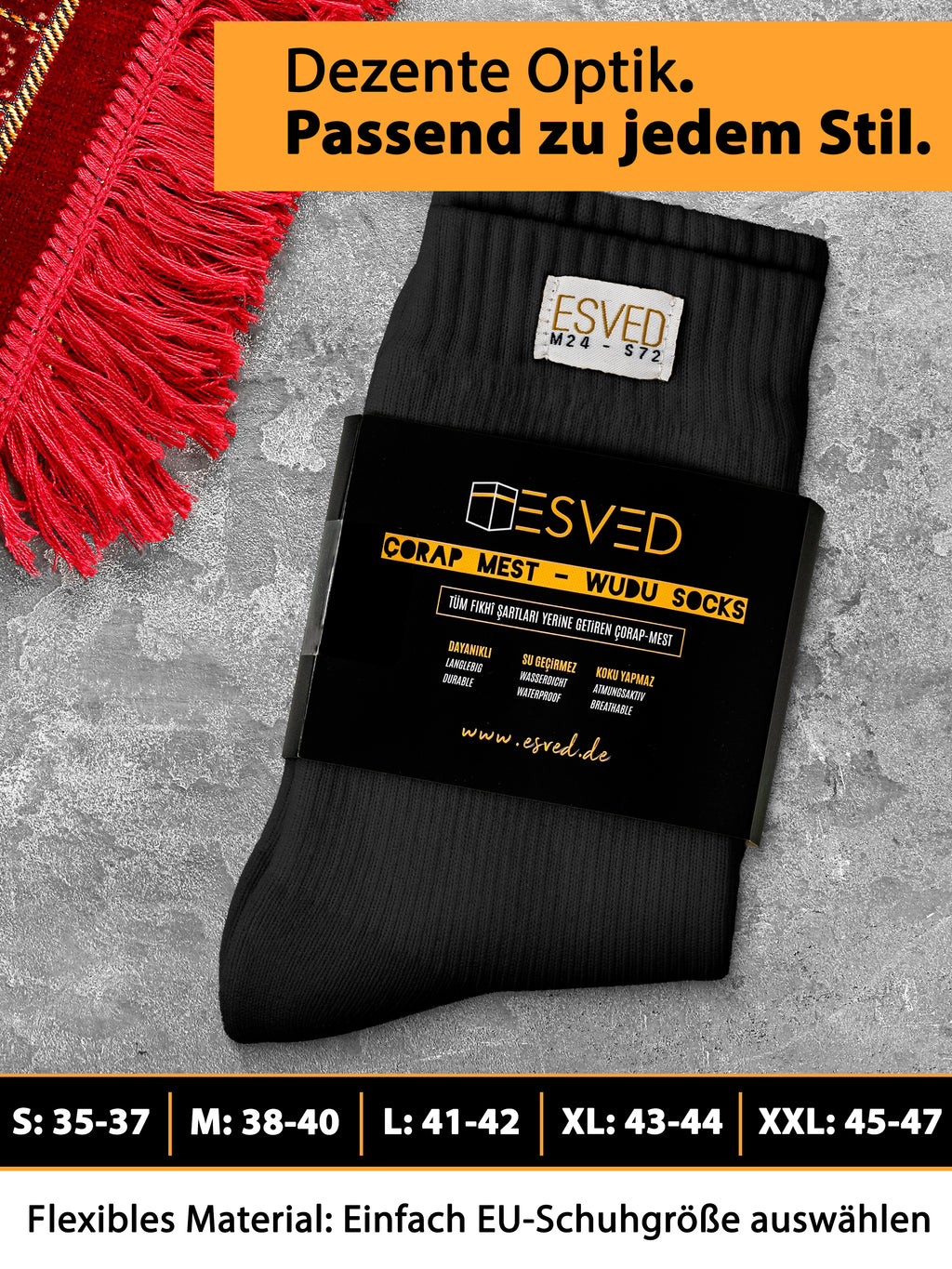 ESVED Mest Socken Slim - Wasserdicht & atmungsaktiv (Schwarz)