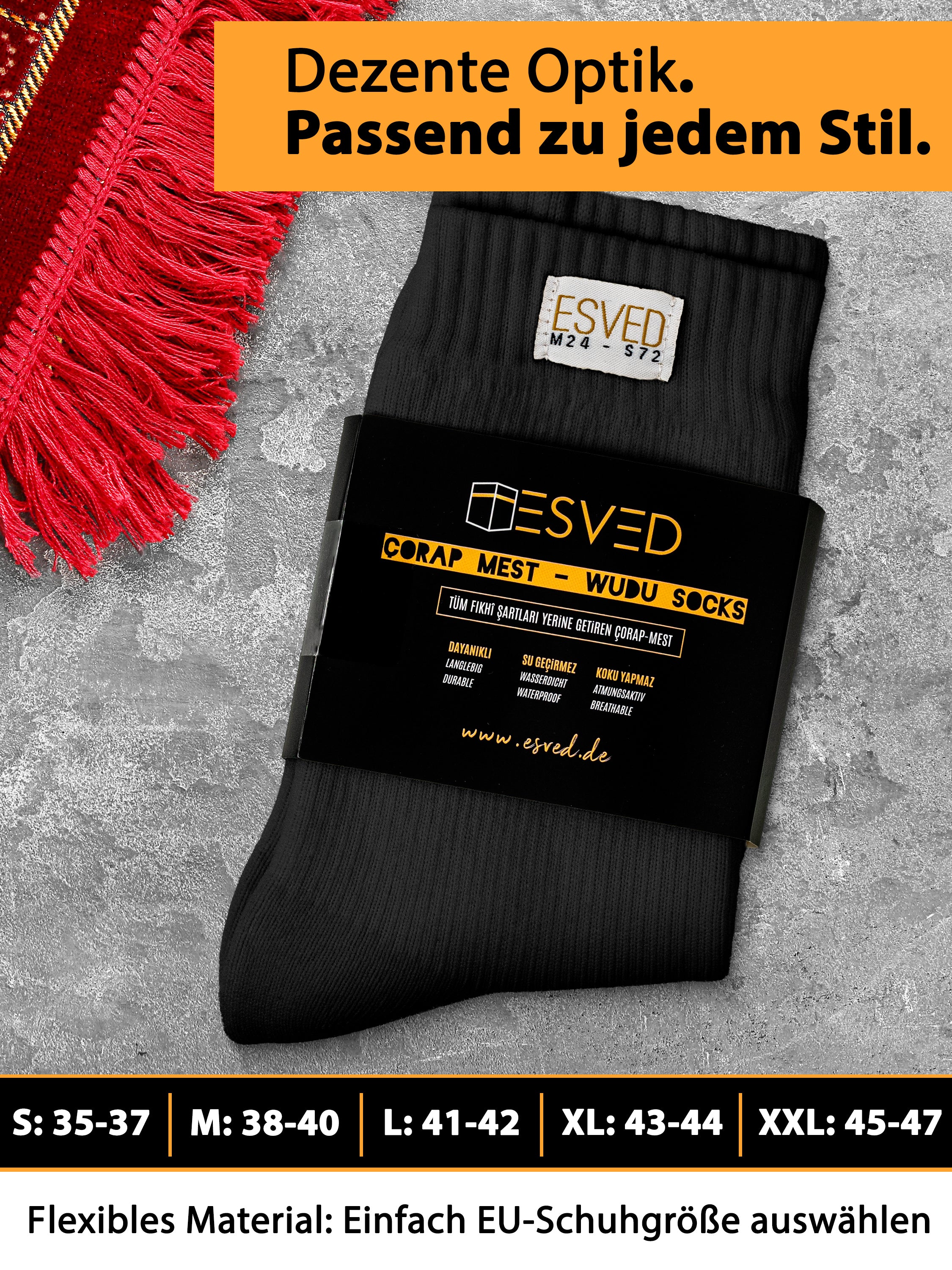 ESVED Mest Socken Slim - Wasserdicht & atmungsaktiv (Schwarz)