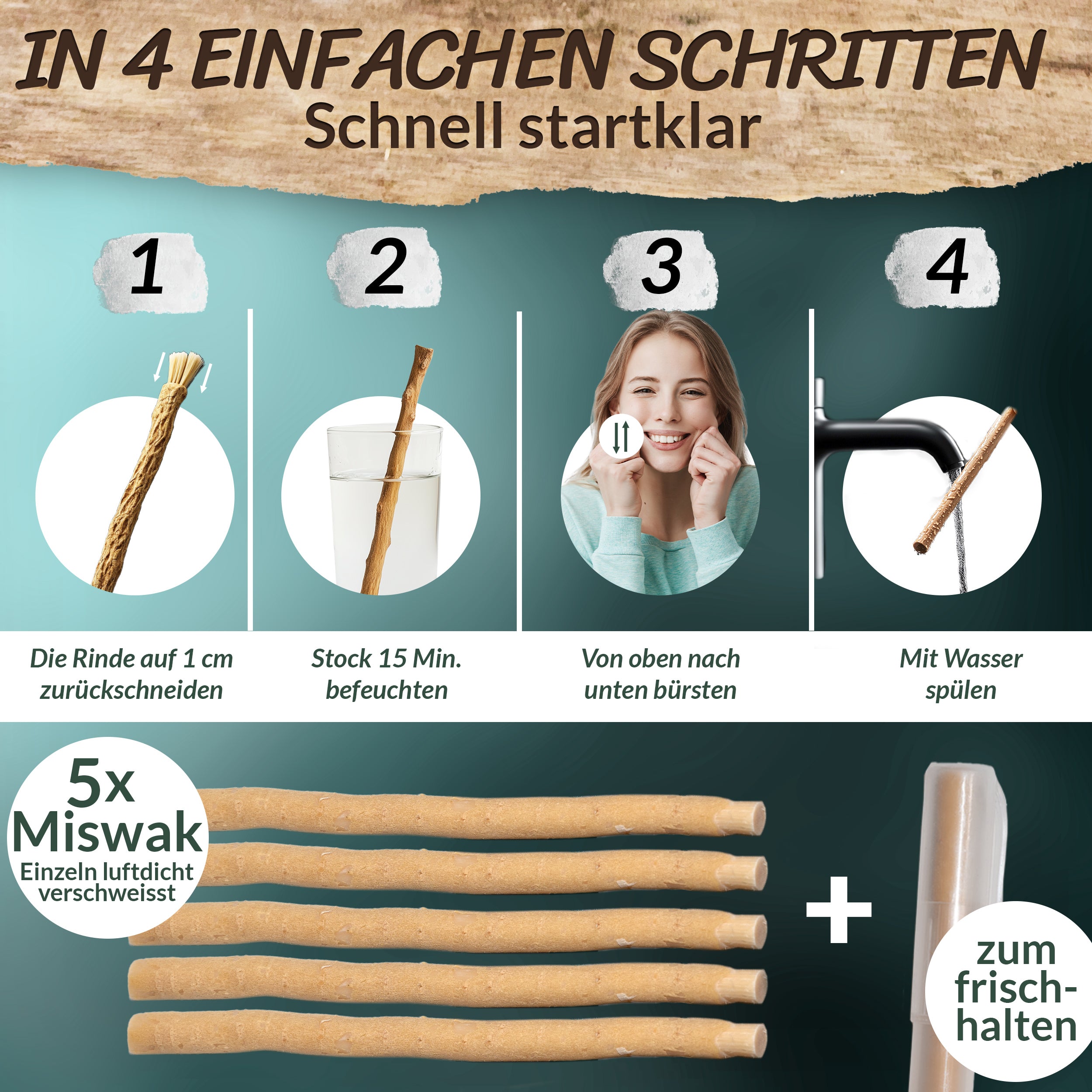 ESVED Miswak 5er Set mit Frischhaltedose - Natürliche Zahnbürste