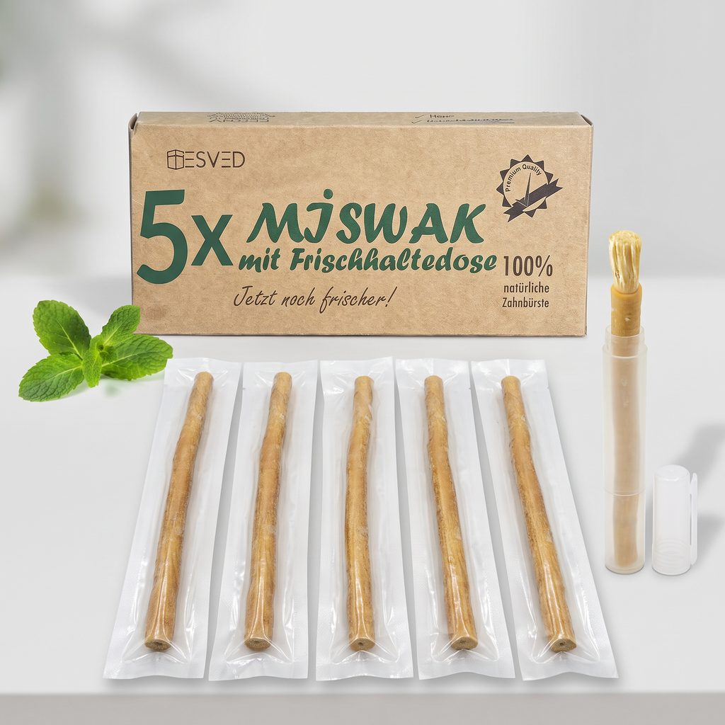 ESVED Miswak 5er Set mit Frischhaltedose - Natürliche Zahnbürste