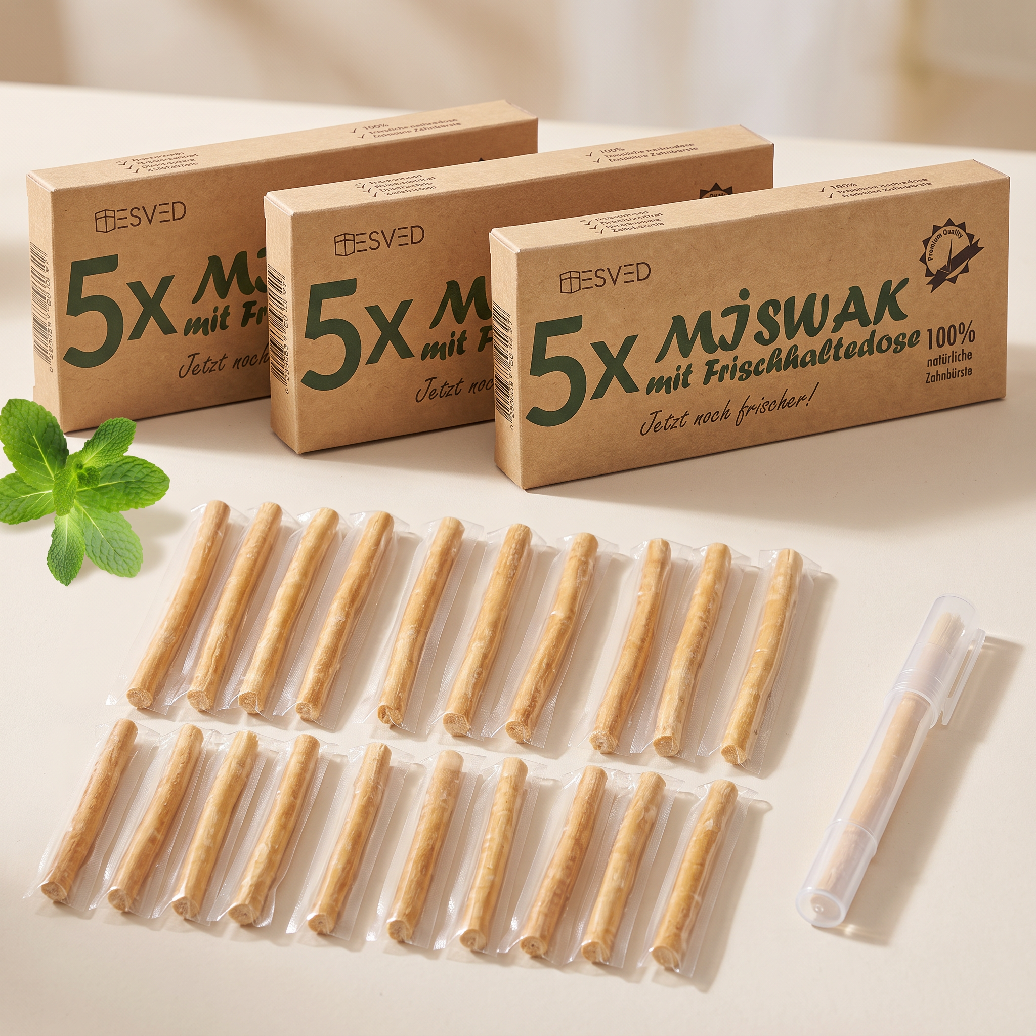 ESVED Miswak 5er Set mit Frischhaltedose - Natürliche Zahnbürste