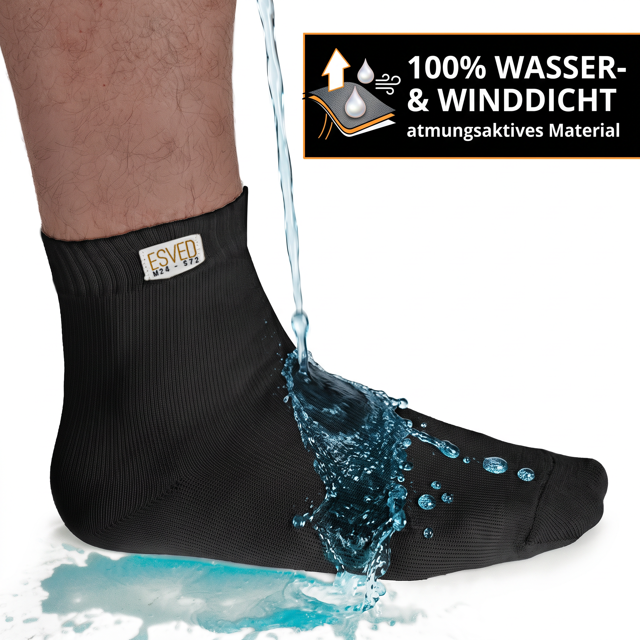 ESVED Mest Socken Slim - Wasserdicht & atmungsaktiv (Schwarz)